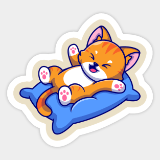 Cute Cat Playing On Pillow Cartoon Sticker